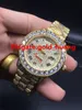 تاريخ يوم الماس الكامل Big Bezel Luxury Watch Automatic Men's Watches Wristwatch All Diamond Band (الذهب والفضة)