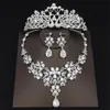 2018 nieuwste drop strass bruiloft sieraden set ketting kroon tiaras kroon oorbellen hoofddeksels kralen drie stuk party bruids accessoires