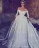 Amazing Appliques Beaded Wedding Gown Saudiarabien Fabulous Off Shoudler Långärmad Princess Bridal Dress Dubai A-Line Tulle Bröllopsklänning