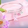 Ny Ankomst Bröstcancer Rosa Ribbon Crystal Charm Wire Bangles Armband Handgjorda Med Love Armband Justerbara Smycken Gilla Partihandel