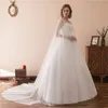 Elegante neue Kleider O-Ausschnitt mit Applikationen und Wrap A-Linie Tüll lange Hochzeit Braut Kleider für Frauen Brautkleider Kleider DH4239