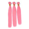 Peruvian Virgin Rosa färg Mänskliga hårväv med stängning Silky Straight Peach Pink 4x4 Lace Front Closure med Human Hair Buntles Deals