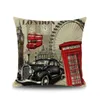 Vintage Cartoon Car Aircraft Electromobile Bicycle Flax Pillow Case British Style Pillow Covers Home Car Bed Office Chair Xmas Pillowcase