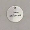 Fashion Alloy Round I Love Unicorns I Love Flamingos Message Pendant Charms For Kids 50pcs 21mm AAC18903710136