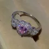 Kalp şekli vaat yüzüğü% 100 gerçek soild 925 Sterling Gümüş Takı Pembe Sapphire CZ Diamond Nişan WO208Y için Düğün Band