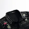 Punk Style New Design Autumn Denim Jacket Bird Bee Floral Embroidery Coat Slim Rivet Motorcycle Black Jeans Jackets