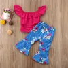 Sommer Kinder Kleidung 2018 Mode Kinder Baby Mädchen Rüschen T-shirt Tops + Flare Hosen 2 stücke Mädchen Outfit Kleinkind Baby Mädchen Kleidung Set 6M-3Y