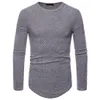 2018 Nouveaux Hommes Chemise En Tricot À Manches Longues Longline Ourlet Courbe Hip Hop T-shirt O-cou Slim Fit Rayé Côtes T-shirt Drôle Hommes Casual Streetwear