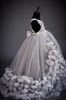 Серый бисерный бальный платья девушки пагентные платья v шеи цветок платье девушки тюль 3d аппликация длина дола дети святое причастие платья