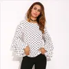 Blusas con volantes de lunares para mujer, blusas de talla grande 3XL 4XL 5XL, blusas de manga larga con cuello redondo, camisa informal elegante para oficina para mujer, túnicas femeninas