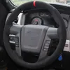 Camurça preta mão-costurado tampa de volante do carro para Ford F150 F-150