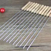 Barbecue spiesjes roestvrij staal gebraden barbecue string met houten handvat BBQ stok naalden outdoor camping outsies kookgerei