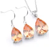 LuckyShine 5 Sets Crystal Zircon Water Drop Morganite Earrings and Pendant Chain Necklace 925 Silver Women Fashion Wedding Sets FREE SHIPPIN