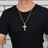 Collier pendentif croix pour hommes, breloque scintillante en Zircon cubique, bijoux Hip hop avec chaîne en corde pour cadeau 235n