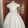 Princess White First Communion Dresses Little Flowers Girls Wedding Party Dress Short Sleeves Satin Vestidos De Comunion 20222225