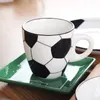 Juego de vajilla de cerámica para desayuno, regalo deportivo creativo de fútbol, platos de cena con tema de fútbol en relieve, tazón de cereales, taza de café