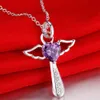 Hot Sale 925 Silver Plated Angel Wings Heart-shaped Cross Pendant Necklace with Zircon Fashion Women's Party Jewelry Christmas Gifts