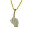 Men Women Golden Full Rhinestone Big Middle Finger Necklaces Bling Crystal Chains Vogue Jewelry Gifts Hip Hop Pendants