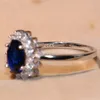 Gioielli di moda fatti a mano Pure 100 925 Sterling Silver Ovil Blue Sapphire CZ Diamond Flower pietre piene di matrimoni da donna Princess Band 1519835