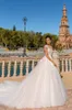 Cristal Sheer vestidos de casamento A Linha Lace Sheer Neck Tulle Trem da varredura Backless casamento vestidos de noiva vestidos formais personalizado