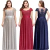 Plus Size Cap Sleeves Chiffon Bridesmaid Dresses Floor Length Lace Applique Formal Evening Party Dresses Maid Of Honor Gowns DH4254