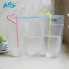 Wholesale 50Pcs Reclosable Plastic Drink Storage Zipper Bag with Hand hole Transparent Frosted Stand up Pouch Beverage bag 450ml