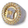 Hip Hop Mens Biżuter Pierinności Luksusowe złote mikro utwardzone diament CZ faraon okrągłe pierścienie szerokie palec ślubny kryształowy bling pu323t