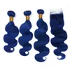 Dark Blue Body Wavy Hair Weft med stängning 4x4 Body Wave Blue Color Human Hair 3Bundles Extensions With Lace Closure 4pcslot3742288