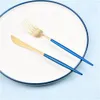 JANKNG 1-Piece Dinnerware Set Blue Gold Dinner Knife Fork Soup Coffee Scoop Набор посуды Смесительный кофе совок Столовая посуда Столовые приборы