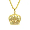 Hip Hop Iced Out Crystal Gold Plated Crown Pendant Necklace With Chain For Men Women Fashion Jewelry