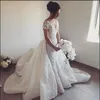 Bruiloft prachtige zeemeerminjurken met afneembare trein korte mouwen Sheer V Neck Country Bridal Jurys Vestido de Novia Estido