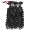 Onda profunda brasileira cabelo virgem fechamento kinky encaracolado cabelo humano tecer pacotes com fechamento em linha reta 4 pacotes e tece tramas de cabelo 6640586