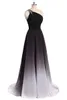 2021 Lång gradient Chiffon Ombers Evening Prom Party Gowns One Shoulder Back Crystal Afton Klänningar Lace Up