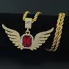 Discount Hip Hop Angel Wings With Big Red Stone Unique Pendant Designs Necklace Men Women Iced Out Druzy Jewelry