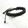 Bracciale Homme Doppio Perline 6mm Agata Opaca Nero Onice Perline di Pietra Naturale Macrame Bracciale dell'amicizia Bel Regalo di Alta Qualità292S