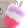 Fur Pom Pom Cream Keychain Keyring Holder Cover Women Bag Charms Ornaments Pendant Jewelry Accessories3435528