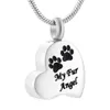 Joyería de moda personalizada pata del corazón imprimir "My Fur Angel" pet Keepsake Memorial Urn Necklace acero inoxidable joyería de cremación