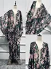 2018 Abaya Dubai Floral Print Peach Blossom非対称ラマダンモロッコKaftan Eid Mubarak Islamic Clothing