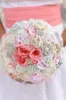 High-end custom handmade wedding bouquet high quality DIY jewelry brooch eternal flower, pink silk rose bridal bouquet