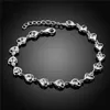 Pulsera chapada en plata de ley con cadena tipo cable de circón en forma de corazón blanco; Pulsera de plata 925 para hombres y mujeres de alta calidad SPB370