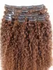 Brasilianska Human Curly Haft Weft Clip In Extensions Brown 30 # Färg 9PC / Bundles Kinky Curl Product
