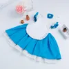 Meninas Vestido 2018 Novo Algodão Crianças Roupas Alice Cinderela Vestido Branco Azul Arco Meninas Do Bebê Cosplay Partido Princesa + Hairband 2 Pcs Roupas