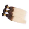 Rak 4 613 brun rotad blond ombre jungfru hår wefts med spetsstängning 4x4 medelbrun och blond ombre malaysisk hår wea7431994