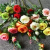 Artificial Rose (5 cabezas / pieza) Simulación de rosas rosa / crema / amarillo / naranja / rojo flores de Rose para la boda decoración del hogar de la tabla del banquete