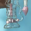 Fab äggglas Bong Double Recycler Bong Turbine Perc Dab Rig Unika Bongs med 14mm Skål Vattenrör HR319