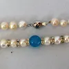 Handmade 7-8mm White Pearl Aquamarine Collana Blue Bracelet Orecchino Set 18 "Gioielli di moda