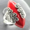 SELTENER 925 STERLING SILBER ROTER KORALLE GEMS Handgefertigter Ring GRÖSSE 7/8/9/10