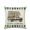 Happy Campers Pillow Case Linnen Vierkant Sierkussens Cover Sofa Kussenhoezen met Ritssluiting Woondecoratie 20 Designs YW897-WLL