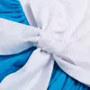 여자 드레스 2018 새로운 코튼 어린이 의류 앨리스 신데렐라 드레스 흰색 파란색 활 아기 여자 코스 프레 파티 공주 + Hairband 2PCS 의류