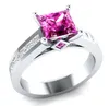 Victoria Wieck Luxury Smycken Handgjorda 925 Sterling Silver Fylld Princess Cut Pink Sapphire CZ Diamond Gemstones Kvinnor Bröllop Band Ring